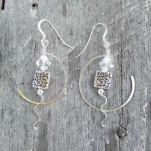 EARRINGS - Silver Loop - Swarovski Crystals - Handmade in "USA"